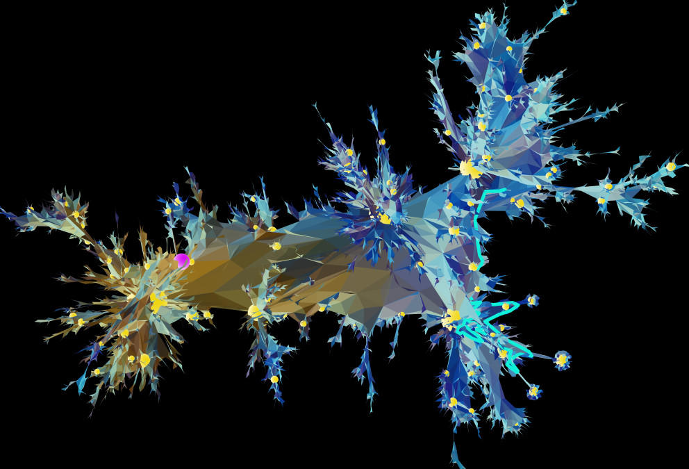 A random spanning-tree decorated triangulation of the torus with 100000 triangles viewed via its periodic Tutte embedding in the plane.