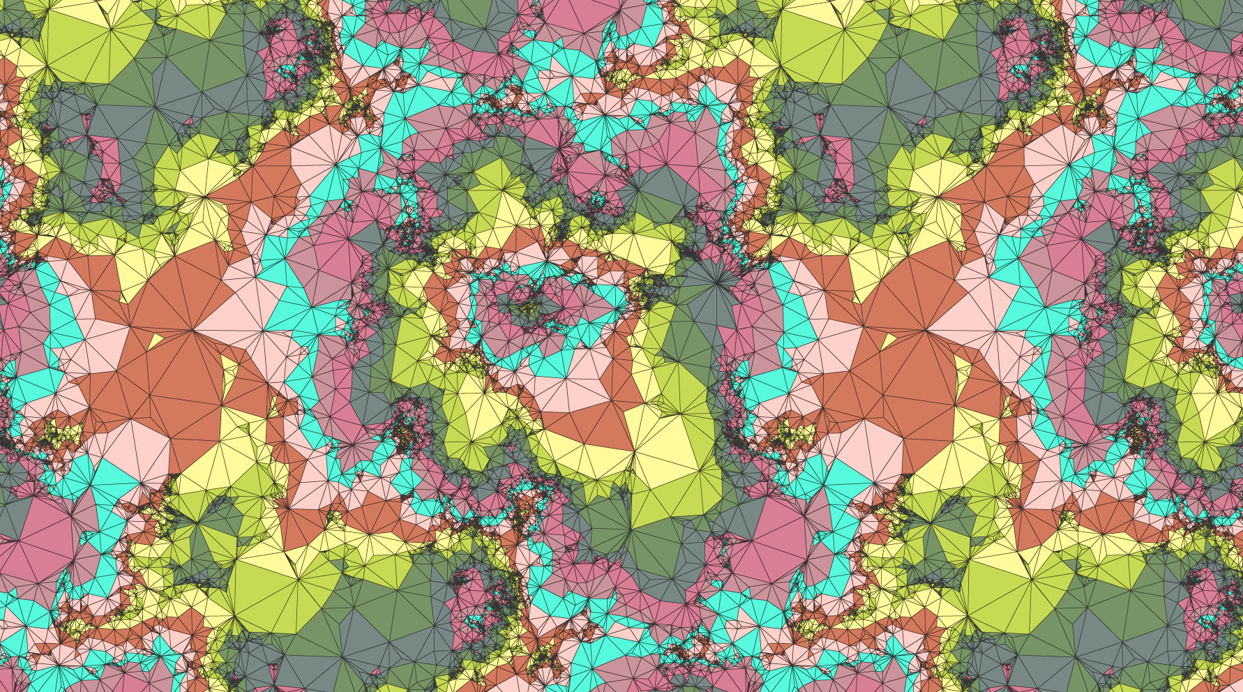 A random spanning-tree decorated triangulation of the torus with 100000 triangles viewed via its periodic Tutte embedding in the plane.