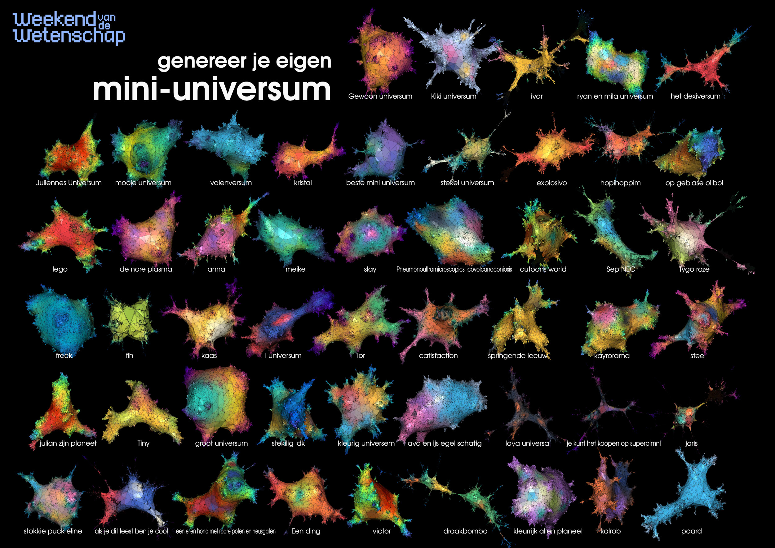 A collage of all 50 mini-universes created by kids during Science Weekend.